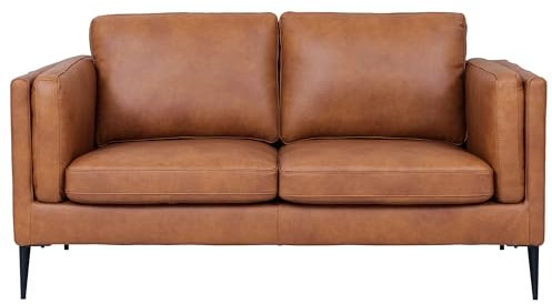 Furnhouse Valencia 2-Sitzer Ledersofa Cognac Braun – Hochwertiges Echtleder Sofa – Skandinavisches Design, Taschenfederkern, Metallfüße, Abnehmbares Sitzkissen, Modern & Elegant für Wohnzimmer