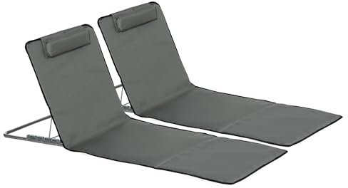 Outsunny Lot de 2 Tapis de Plage pliants Matelas de Plage avec Dossier réglable 5 Positions, Appui-tête réglable, Tissu Oxford, Sac de Transport Inclus, dim. 124L x 53l x 35-45H cm