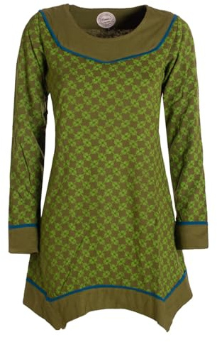 Vishes - Alternative Bekleidung - Langarm Damen Tunika Shirt-Kleid Ethno Zipfel-Bluse Blusenkleid Olive 42