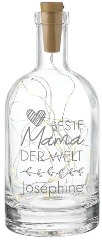 polar-effekt Botella LED de cristal con grabado personalizado – Luz de ambiente con cadena de luces – Regalo para el Día de la Madre – Decoración para Salón