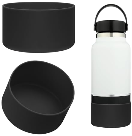 Linkidea Water Bottle Boot Compatible with Hydro Flask Wide Mouth Flex Cap/Straw Lid/Chug Cap 32oz/40oz, Silicone Bottle Bottom Sleeve Cover Protector, Bottle Bumper (Black / 2 Pack)
