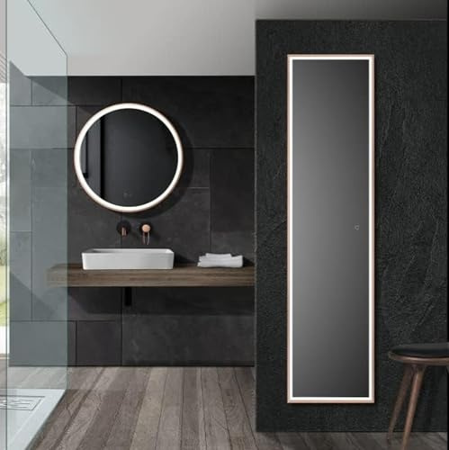 LEDIMEX Badspiegel beleuchtet | Großer LED Spiegel Antibeschlag und Triled Licht (warm, neutral und kalt) | eckiger Wandspiegel 160 x 40 cm | Serie New York | Farbe Roségold gebürstet