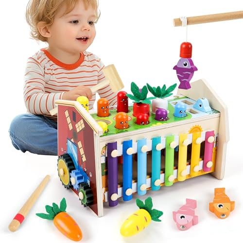 MilliGlee Juguetes Infantiles para Bebés 1 2 Años - Montessori 1 Año con Martillo Xilófono Infantil para Juguetes Regalos para Niños Niñas 1 2 3 Años (8-1)