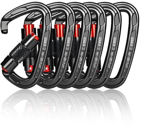 UIAA Certified 25KN Carabiner Heavy Duty, Auto Locking Carabiners Clips, 6PCS Black Carabiner for Swing, pet Traction,3.93 Inch D Shaped, Large Size