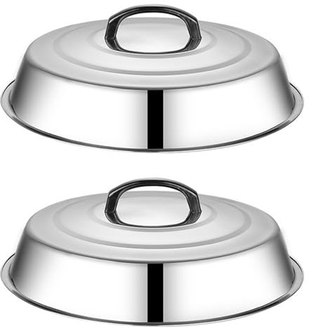 Coperchio di batting da 2 pcs da 12,6 '' Coperchio a cupola a piastra aumentata in acciaio inossidabile con manico resistente al calore, accessori a griglia superiore piatta, copertura di battitura