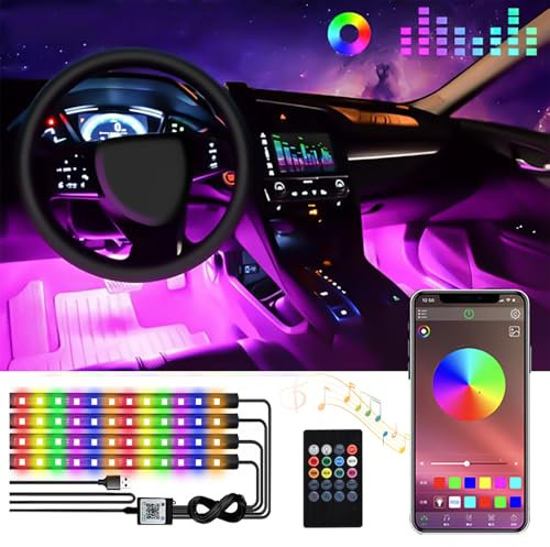NEOVSUNY LED Auto Innenraum mit App und Controller Musikmodus, 72 LED Ambientebeleuchtung, USB-Anschluss, RGB Streifen für Auto-Zubehör Innenraum Geschenk