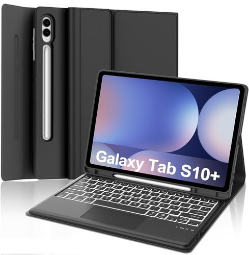 IVEOPPE Funda Teclado Samsung Galaxy Tab S9 FE Plus/S9 Plus/S10 Plus 12.4 con Touchpad, Cover Teclado Trackpad Retroiluminados Bluetooth Español Ñ Magnético Desmontable con Portalápices, Negro