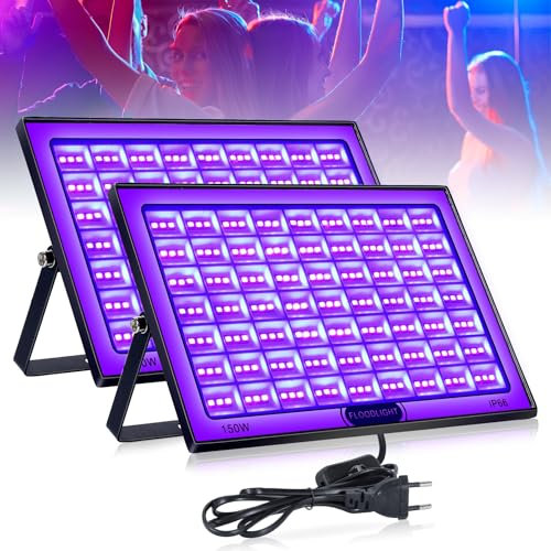BOWEICORE 2 Stück 150W UV Schwarzlicht Blacklight IP66 Wasserdichte Schwarzlicht Led Strahler, UV Partylicht Schwarzlichtlampe für Glow Party, Halloween Deko, Disco, Bühnenbeleuchtung