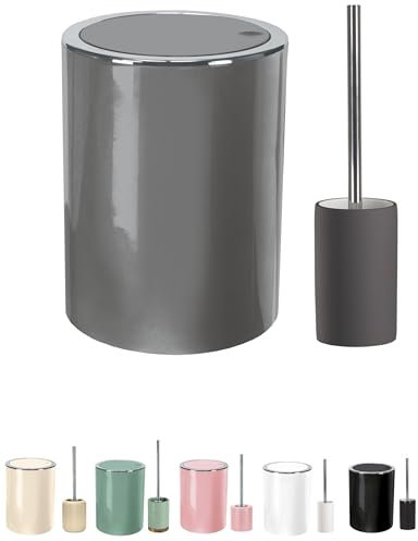 KW Ceramic Toilet Brush and Bathroom Bin Set (Anthracite)