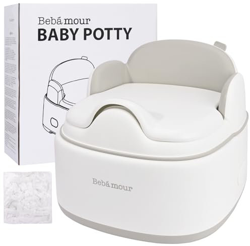 Bebamour Toddler Toilet Seat with Step, 100PCS Liner Bags, Baby Potty Tranining Seats Portable Potty for Toddlers Travel Potty for Boys and Girls, Khaki