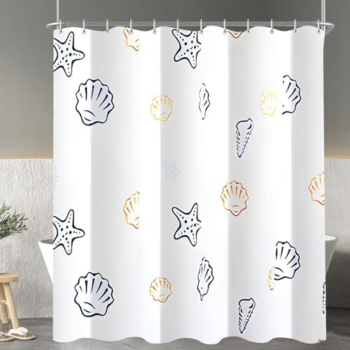Lerores Duschvorhang 300x200cm Klein Ozeanstern, Beschwerter Saum Antischimmel, Wasserabweisend, Waschbar Polyester Stoff Badevorhänge mit Ösen und 16 Duschvorhangringe für Badezimmer, Badewanne