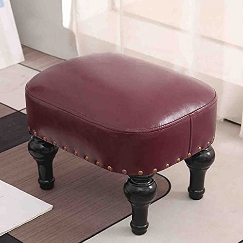Vintage Braun Leder Gepolsterter Fußhocker für Wohnzimmer Kleine Holz Fußstütze Ottomane für Sofa Retro Stil Fußstütze Hocker