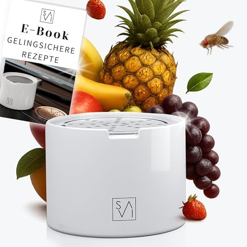 SAVI Fruchtfliegenfalle für Küche – Wiederverwendbare Obstfliegenfalle Küche inkl. E-Book mit Rezepten I Effizient Fruchtfliegen loswerden