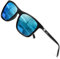AKRAY Rechteckig Sonnenbrille Herren Polarisiert Fahrerbrille UV400 Schutz CAT 3 für Outdoor Sport A387 (Gestell: Schwarz Gläserfarbe: Blau Verspiegelt)