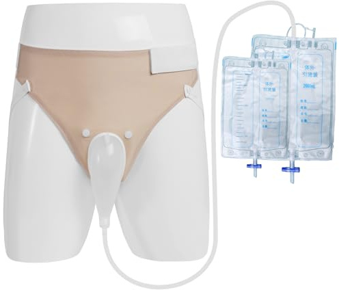 Silikon Urinsammler, Urinal Pee Halter Katheterfreier Tragbarer Urinbeutel für die älterenr Männer, älterer Mensch Inkontinenz-Unterhose Alternative (1000 ml*1 + 2000 ml*1), Beige