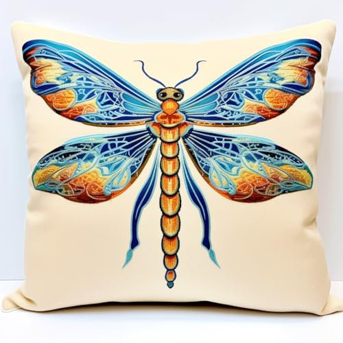 Kissenbezug Zum Sticken Kreuzstich, Cartoon-Libelle Handarbeits Kissenbezüge 45X45cm Stitch Kissenbezug Stickset Kreuzstich Kissen zum Basteln Stickkissen Stickpackung