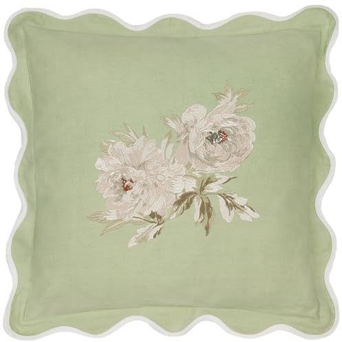 Sanderson Adele Embroidered Feather Filled Cushion – Floral Luxury Heritage Decorative Accent Pillow with Oxford Edge (Sage - 50x50cm)