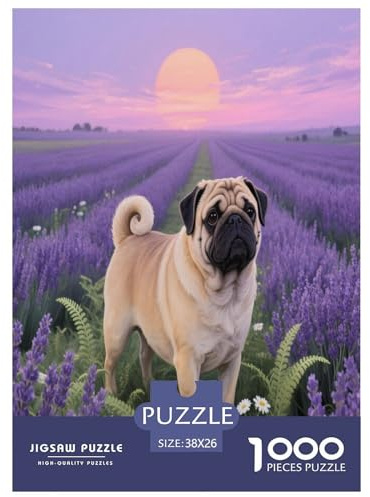 1000 Teile Mops Puzzle – Für Erwachsene, Herausforderndes Denkspiel, Lavendelfeld Puzzles, Dekoration, Geschenk Für Erwachsene 38x26cm/1000pcs