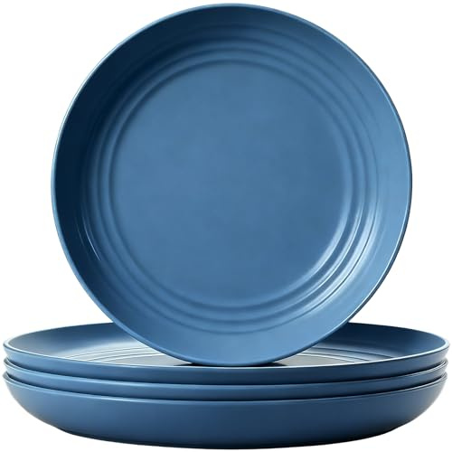 4 Pcs Unbreakable Dinner Plates, 23 cm Reusable Lightweight Plastic Plates | Salad Dishes Plate for Pizza, Pasta, Bread, Snack, Dessert, Microwave and Dishwasher Safe (Dark Blue)