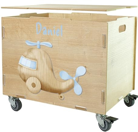 Personalisierbare Rollbox mit Helikopter Kinder-Motiv mit Text oder Namen | clipfritz (33x45,5x34,5cm + 6cm Räder-Höhe) Kisten/Boxen personalisiert - Rollkiste/Kiste Spielzeugkiste für das Kinderzimmer