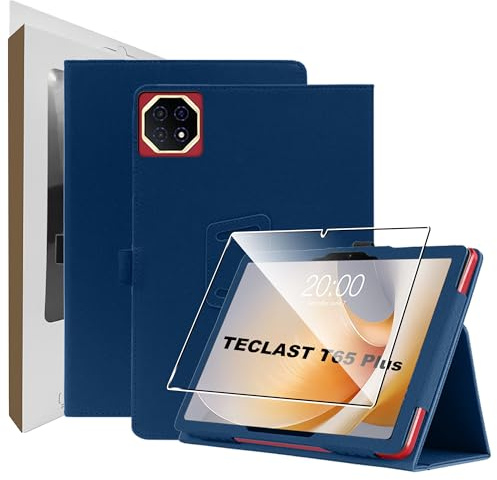 zZjoOoj Hülle für TECLAST T65 Plus für Tablet Case 13.4 Zoll,Ultra Dünn PU Case,Tablet Protection Bundle with 1 Stück 9H Härte Anti-Kratzen Folie, Vertical Stand Function und Handschlaufe,Marineblau