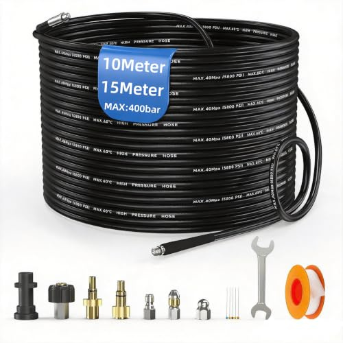 10M Kit Desatascador Tuberías a Presión para Karcher k2-k7,M22,Bosch,Lavor | Manguera de Limpieza Profesional, Para Hidrolavadora, Boquillas Rotativa y pulverizadora, 260BAR
