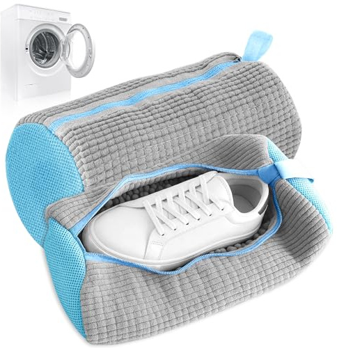 Quelcc Bolsa para Lavar Zapatos en Lavadora, Bolsa de Lavado Reutilizable, Limpieza 360°, con Cremallera, Apto para Todas Las Lavadoras y Zapatos, Gris