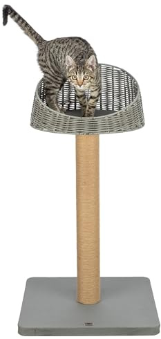 Trixie Outdoor Kratzbaum Amalia – Kratzbaum für draußen – mit Liegeplatz – wasserabweisend – grau – 88 cm
