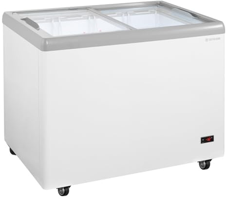 GastroHero Eiscreme-Gefriertruhe, 284L, LED-Beleuchtung, Weiß ECTE284 | abschließbare Schiebedeckel aus Glas, Stahlblech, 4 Rollen, optimale Warenpräsentation, 230V, Eis & Tiefkühlware, 100x69 cm
