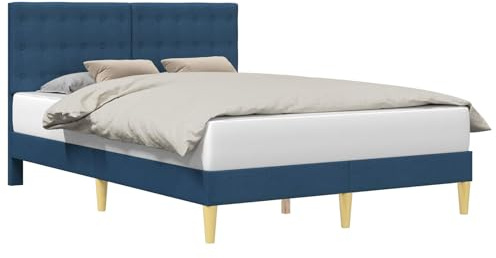 vidaXL Bettrahmen mit Kopfteil Blau 120 x 200 cm Stoff, Bezahlbarer, rechteckiger Bettrahmen mit Sperrholz-Kopfteil, ideal für Dein minimalistisches Schlafzimmer