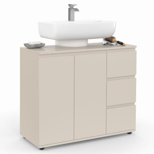 IDMarket TOMI - Mueble bajo lavabo con armario y 3 cajones, color beige