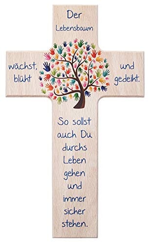 Fritz Cox® Lebensbaum Kreuz - ein zeitloses Geschenk zur Taufe, Kommunion, Geburt, Geburtstag (natur, 15cm)