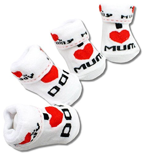 EROSPA® Neugeborenen Baby Socken mit Schriftzug »I love Mum« Söckchen Mädchen Jungen Geschenk Geburtstag Weihnachten (I love Mum)