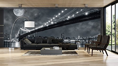 Oedim Fotomural Vinilo Pared Vista Nocturna Nueva York en Blanco y Negro | Fotomurales Pared | Fotomural Decorativo | Mural | Vinilo Decorativo | 350 x 250 cm | Decoración Gimnasios |