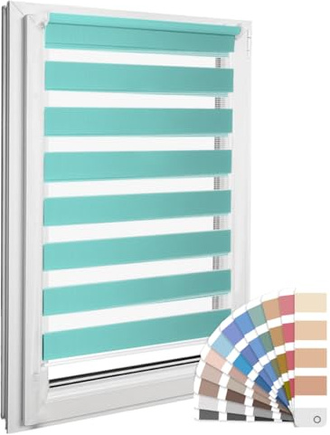 Home-Vision Premium DuoRollo Klemmfix ohne Bohren Türkis B60 x H150cm | Doppelrollo mit Klemmträgern für Fenster & Türen Lichtschutz Tag & Nacht Rollos einfache Montage