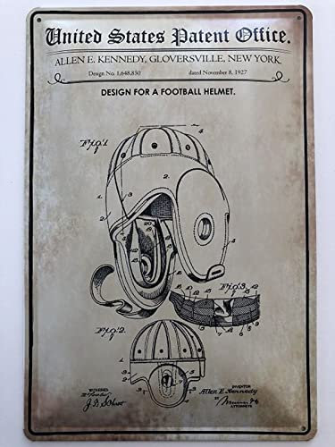 Blechschild 20x30cm gewölbt Patent Entwurf für einen Football Helm 1927 Deko Geschenk Schild