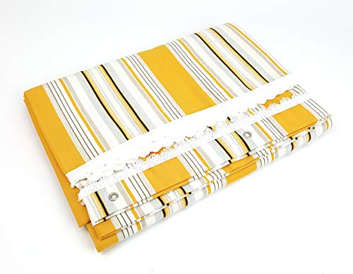 Viglietti Tenda da Sole a Righe per Balcone Veranda o Terrazzo con Anelli e Ganci Tessuto Resistente da Esterno Misura cm 140x300 (Giallo Grigio Righe col.255)