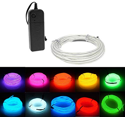 Kmruazre El Draht, El Wire mit Akku Flexible Neonlichter 3 Beleuchtungsmodi Neonlichter Gartenhochzeitsdekoration(3m/9ft,Weiß)