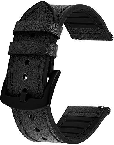 GerbGorb Uhrenarmband 22mm Leder für Garmin Vivoactive 4, Samsung Galaxy Watch 3 45mm/ Samsung Gear S3, Huawei Watch GT/GT 2 46mm Schnellverschluss mit Silikon Lederambänder für Herren Damen Schwarz