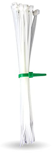 HPER Serre-câbles réutilisables blancs I 200 mm x 4,8 mm I 100 pièces réutilisables I + 15-30% de force de traction et de stabilité I Transparent