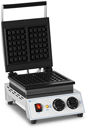 Royal Catering RC-WMS01 Gaufrier Carré Belge Double Appareil Professionnel Machine À Gaufres (1,500 W, 50-300 °C, 1-5 min, Allliage d'aluminium/Téflon)