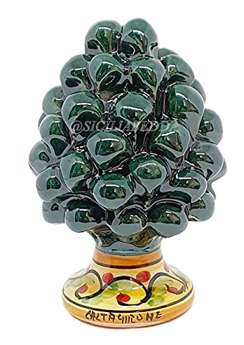 Sicilia Bedda - Pigna Siciliana in Ceramica di Caltagirone - Piede Decorato - 100% Artigianato Siciliano (Altezza 12 Centimetri, Verde Scuro)