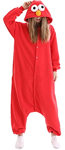 Relaxo Kostüm Cookie Monster Onesie Elmo Einteiler Jumpsuit Sesamstraße Relax Kostuem Pyjama Fasching Halloween Schlafanzug Cosplay Erwachsene Karneval Red M