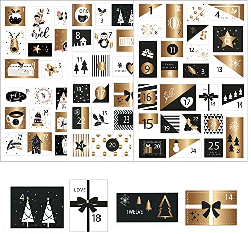 HERZWILD Adventskalender Zahlen Aufkleber 6 sets weihnachten Sticker mit Rechenaufgaben selbstklebend Adventszahlen 1-24 Mathe Rechen Aufkleber für Weihnachten zum Basteln und Verzieren (6sets)
