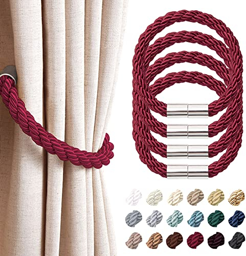 Pretty Jolly 4 Stück starke magnetische Vorhang-Raffhalter, moderner, einfacher Stil, Vorhanghalter, praktisch, dekoratives Gewebe, für dünne oder dicke Fenstervorhänge für Zuhause und Büro (weinrot)