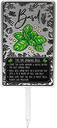 KADAX Schilder für Kräuter, silber Kräuterstecker aus Metall, Pflanzenschilder, Pflanzenstecker, Stecketiketten, Metallschilder, Pflanzenetiketten, Kräuteretiketten (Basilikum)