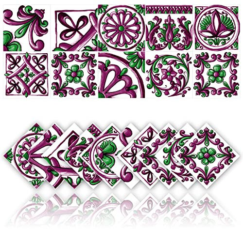 Cendray 20 Pcs Carrelage Autocollants Cuisine et Salle De Bains Étanche PVC Décoration Murale Stickers Auto-Adhésif Mosaïque Décoration Rétro Style Architectural (20x20cm,Violet)