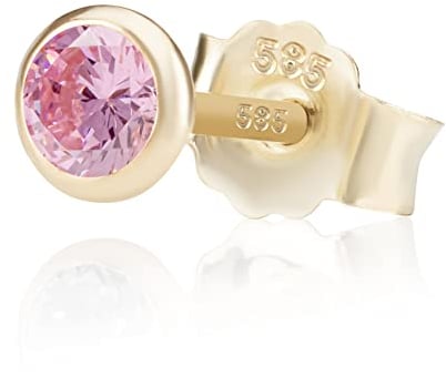 NKlaus Einzel 4,0mm 585 Gelb Gold 14 Karat Ohrstecker Kristall Zirkonia Pink Butterfly Verschluss Damen Mädchen 11033
