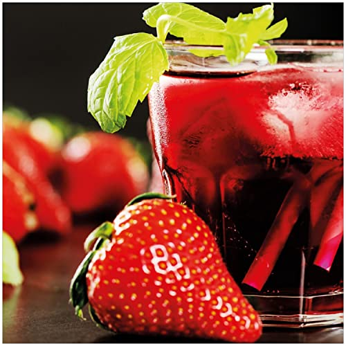 Wallario Glasbild Erdbeer-Mojito - Frische Erdbeeren - 30 x 30 cm Wandbilder Glas in Premium-Qualität: Brillante Farben, freischwebende Optik