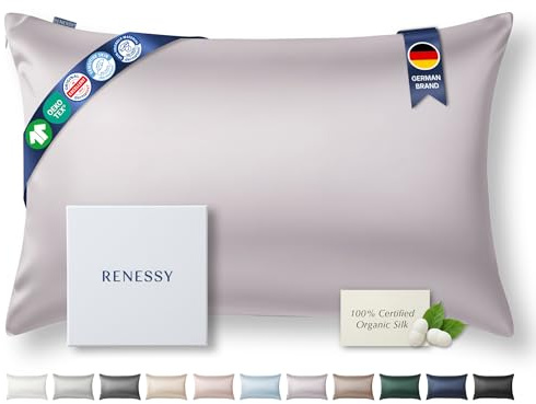 RENESSY Premium Silk Pillowcase 100% Organic Mulberry Silk, 22 Momme, Grade 6A - Oeko-Tex Certified in Germany - Luxury for Hair & Skin, 1 Piece (Standard 50x75 cm, Pale Lavender)